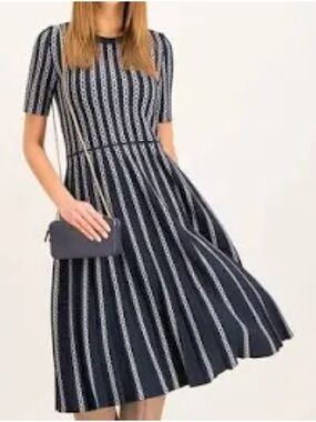 Tory Burch Gemini Link Jacquard Navy Midi Dress